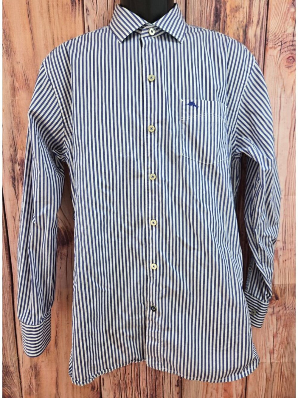 Tommy Bahama Blue Striped Long Sleeve Shirt Size Medium